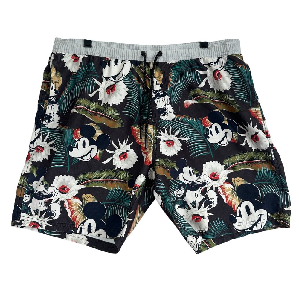 Neff Disney Mickey Mouse Swim Trunks Mens XL Black Tropical Floral Board Shorts